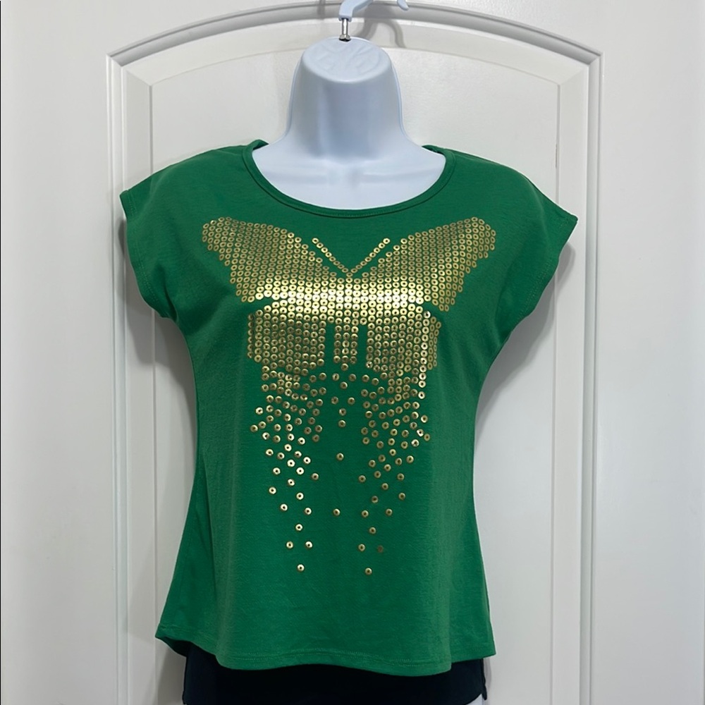 Green Top With Gold Butterfly Design